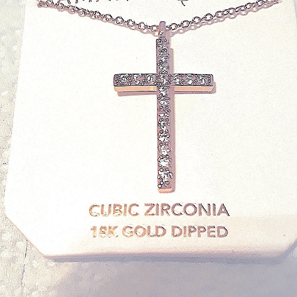 Gold plated Crystal Cross Pendant Necklace Cubic Zirconia 18"-20” NEW